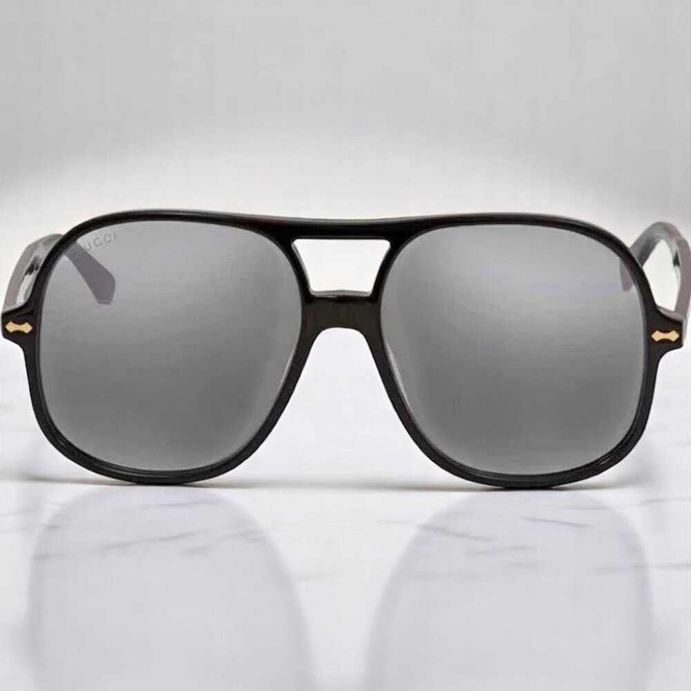 NIB Gucci Silver and Black Aviator Men's Sunglasses - Picture 8 of 9